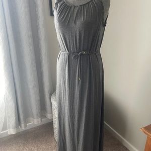 jersey maxi dress, chain straps and ruffled edges. Size approx L